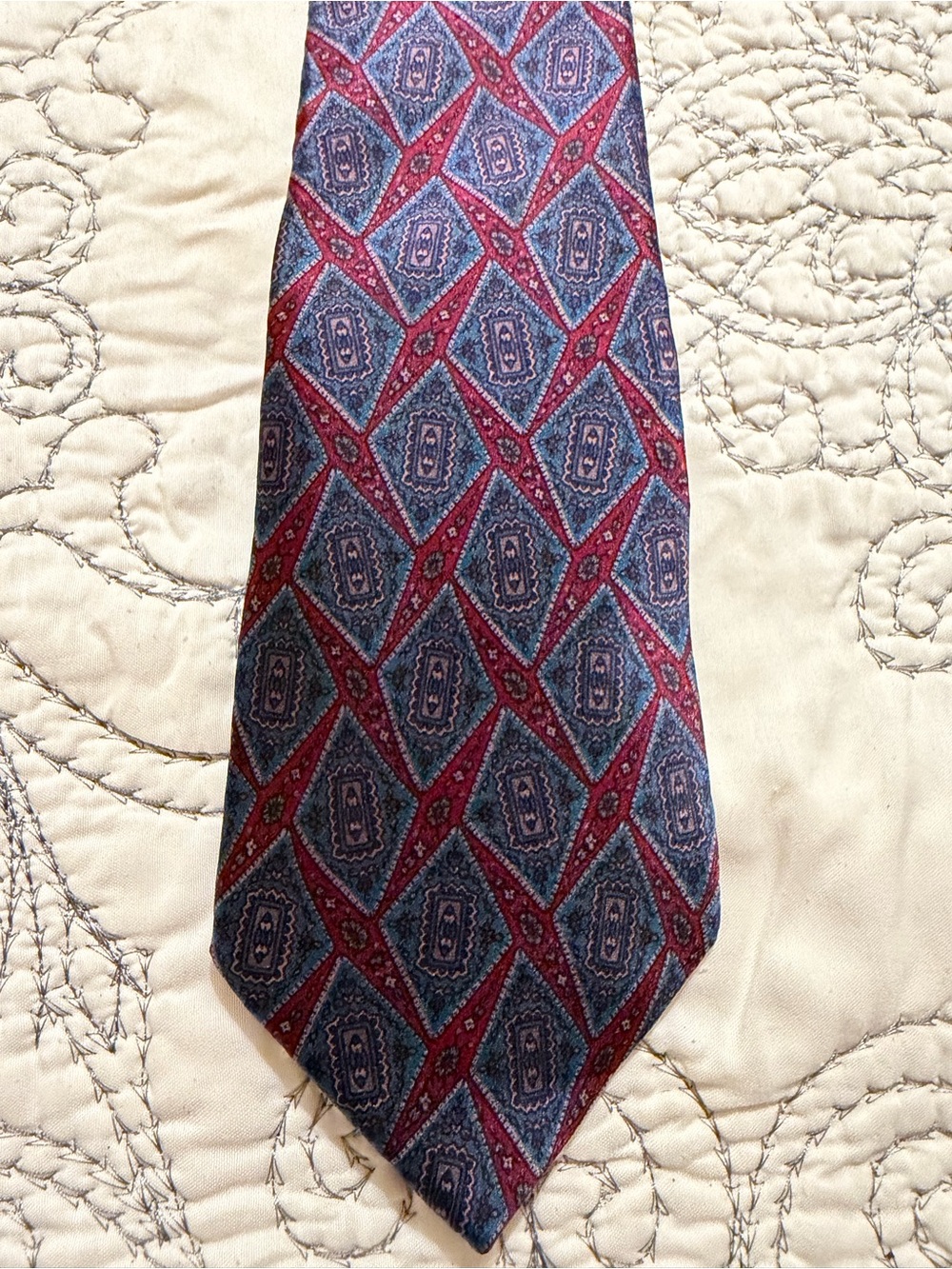 Mens Burgundy and Blue Geometric Tie - Classic Formal Accessory